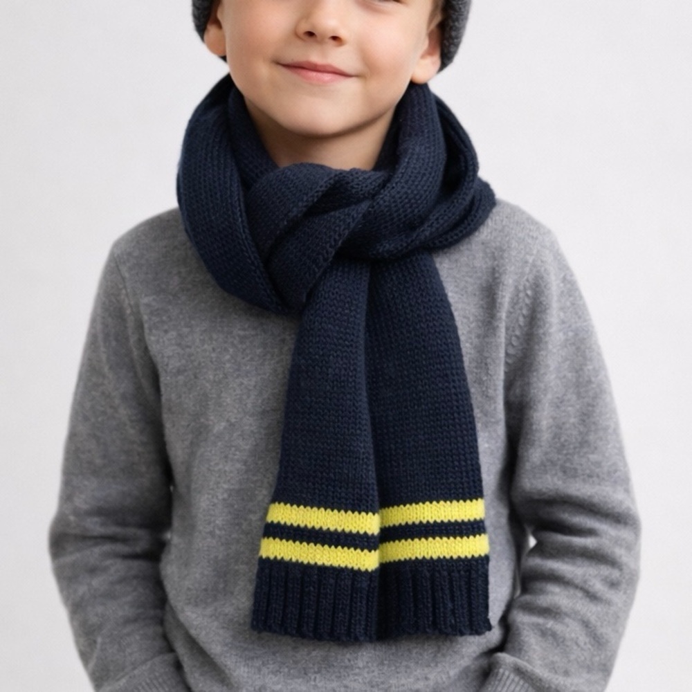 Capelli NY Kids Classic Navy Blue Knit Scarf With Green Stripes